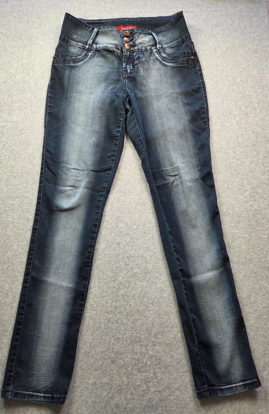 GoGo Jeans Company Skinny Jeans Sz 15 Y2K 3-Button Wide Waistband Dark Stretch